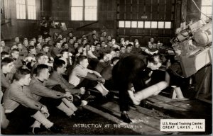 Vtg Instruction At The Gun US Naval Training Center Great Lakes IL RPPC Postcard