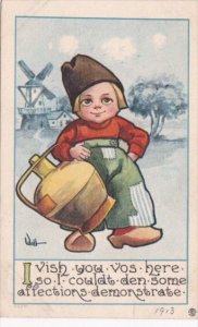 Young Dutch Boy With Water Jug I Vish You Vos Here 1913 Signed Wall