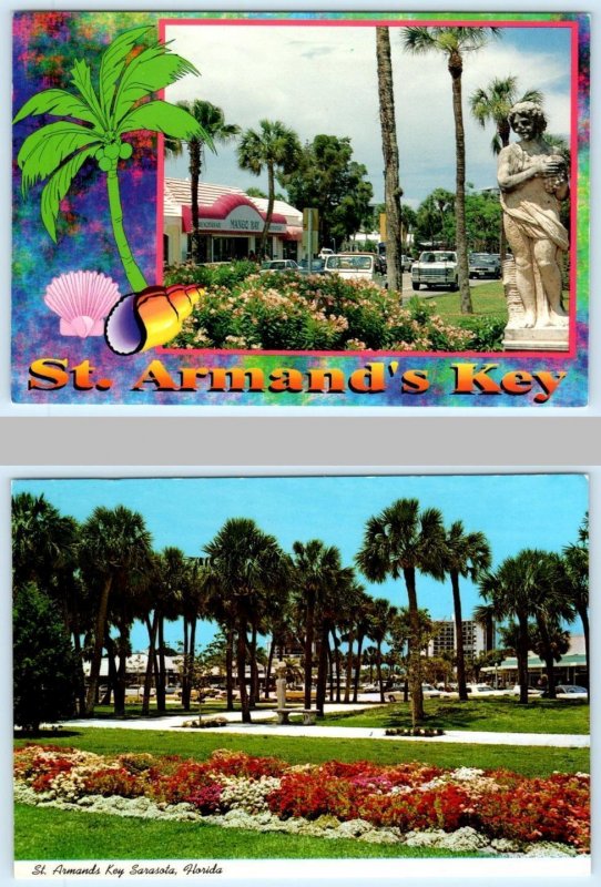 2 Postcards ST. ARMANDS KEY, Sarasota FL ~ MANGO BAY Swimwear, Circle 4x6