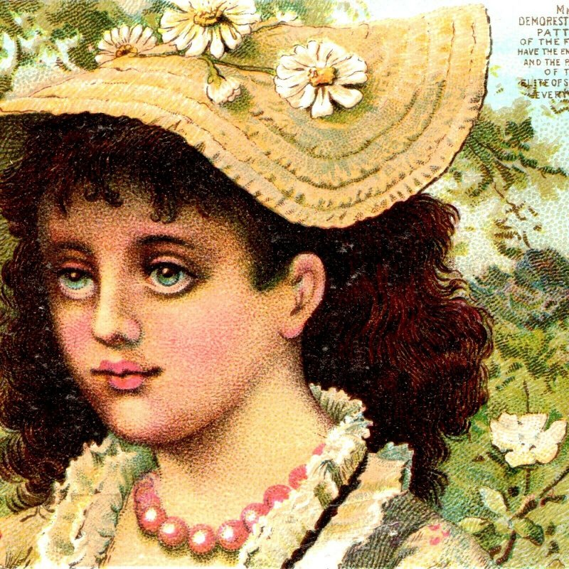 c1880s Demorest Elite Fashion Emporium Trade Card Reliable Patterns Cute Girl C5