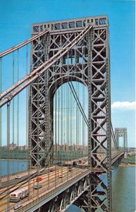 New York City~George Washington Bridge~Bus-Cars-Trucks Xing Bridge~1960s PC