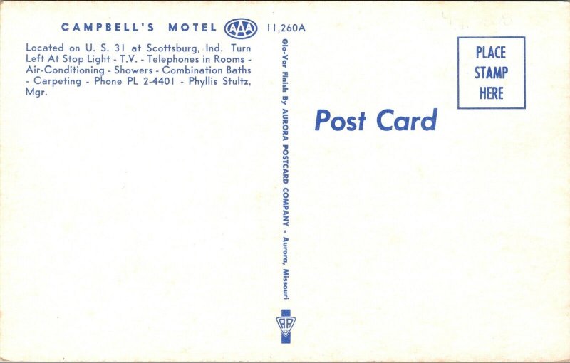 Postcard Campbell's Motel in Scottsburg, Indiana~2278