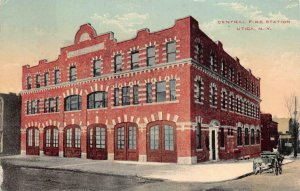 CENTRAL FIRE STATION UTICA NEW YORK POSTCARD (c. 1910)