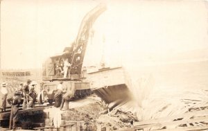 J30/ Railroad Wreck Disaster RPPC Postcard c1910 Crane People 80