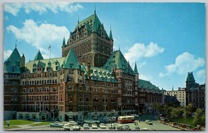 Quebec Canada 1960s Postcard The Chateau Frontenac Cars Bus