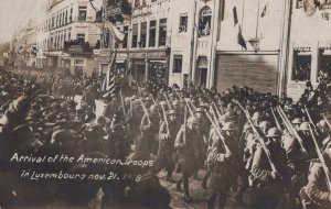 RPPC USA TROOPS IN LUXEMBOURG WW1 MILITARY REAL PHOTO POSTCARD (1918) !!