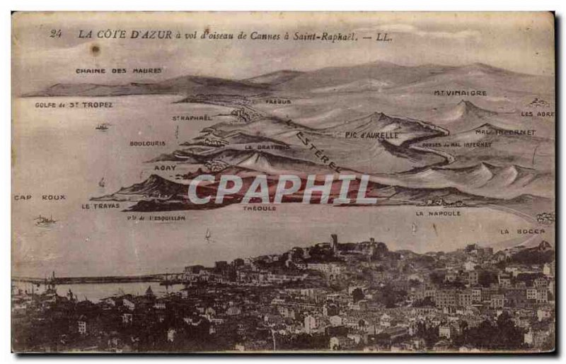 Postcard Old blue bird flight to Cote d Cannes St Raphael