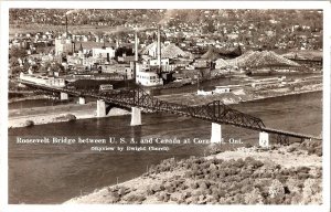RPPC Postcard Aerial View Roosevelt Bridge at Cornwall Ontario 1950s