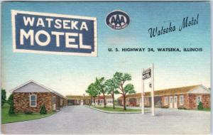 WATSEKA, Illinois  IL   Roadside  WATSEKA MOTEL  1956 Linen   Postcard