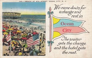 OCEAN CITY, New Jersey, PU-1937; Beach At 9th Street