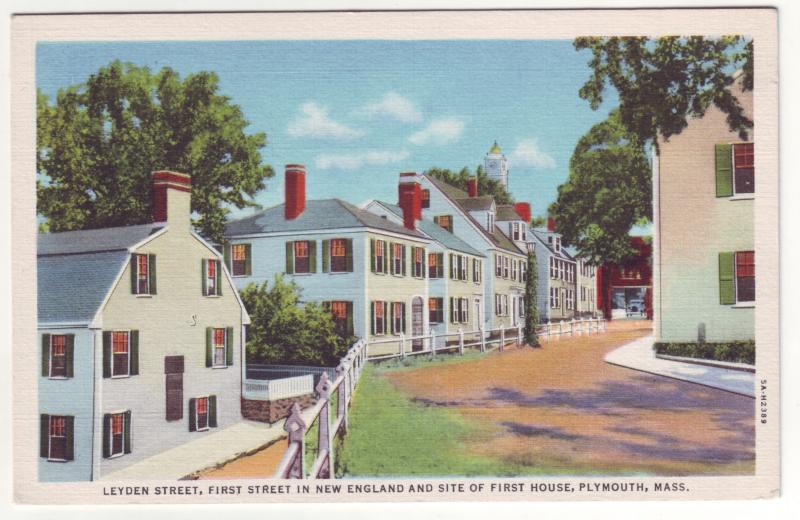 P714 Linen (1930-1945) leyden st, 1st st. site 1st house plymouth mass