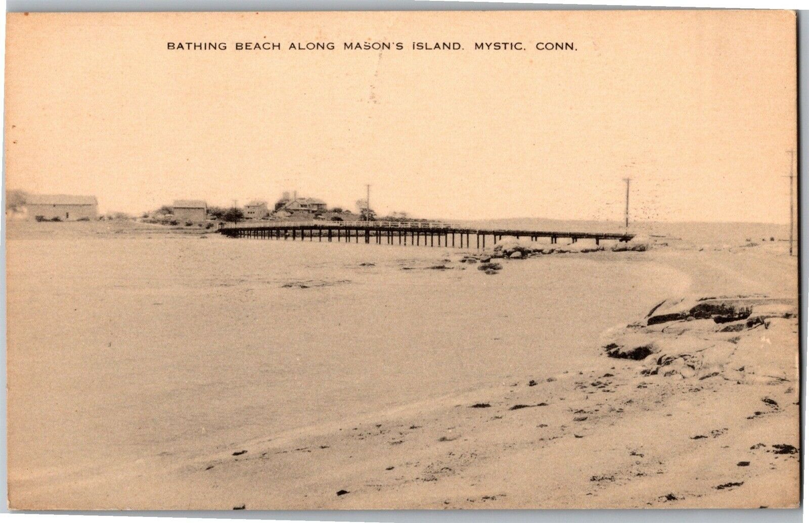 Bathing Beach, Bridge, Mason's Island Mystic CT Vintage Postcard V17
