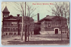 1916 High School Campus Building Dirt Road Tower View Windom Minnesota Postcard