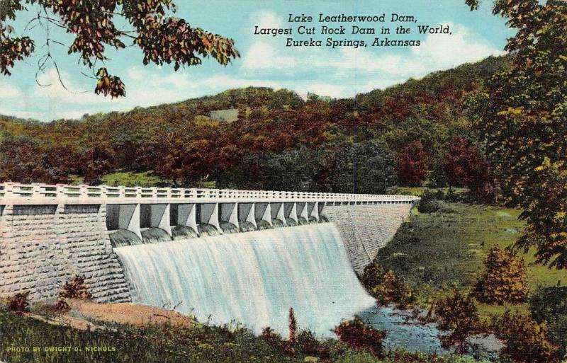 EUREKA SPRINGS, AR Arkansas  LAKE LEATHERWOOD DAM~Largest Cut Rock Dam Postcard