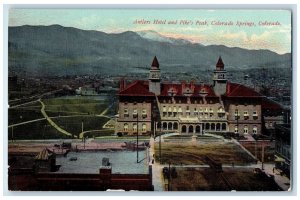 Colorado Springs Colorado CO Postcard Antlers Hotel Pikes Peak Aerial View c1910