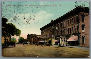 Postcard Elyria OH c1909 Broad Street Looking West From Washington Avenue Carts