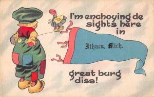 Ithaca Michigan Pennant Dutch Children Greetings Antique Postcard J73143