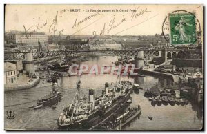 Old Postcard Brest Port of War and The Great Bridge Boat