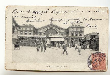 East Railway Train Station Paris France, 1905, Olneyville Station Flag Cancel