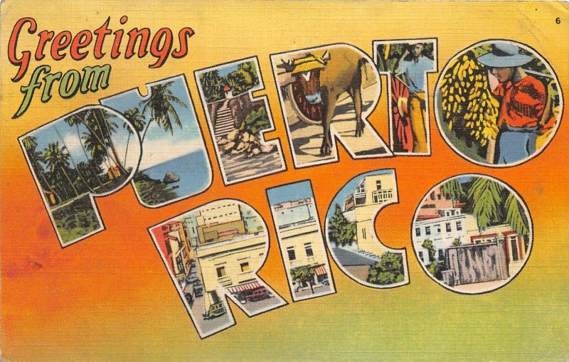 G82/ Puerto Rico Foreign Postcard Carribean Linen Large Letter Greetings 9