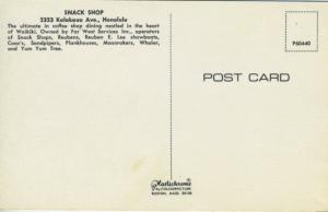 Snack Shop Honolulu HI Hawaii Waikiki Far West Services Unused Postcard D26