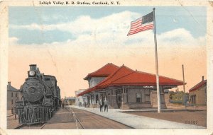 G55/ Cortland New York Postcard 1921 Lehigh Valley Railroad Depot