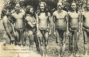 indochina, LAOS, Groupe de Nhahœuns, Bassac, Native Males (1908) Postcard