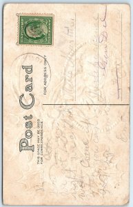 c1910s Christmas Greetings Gilt Back Old Wizard Santa Claus Robe Postcard A279