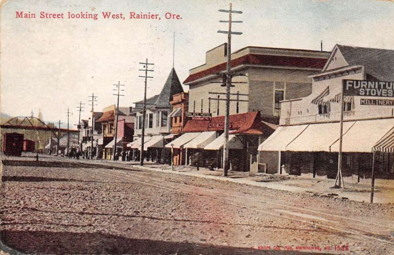 Rainier Oregon Main Street Looking West Vintage Postcard U1239 