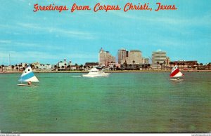 Texas Corpus Christi Greeetings Showing Sailboats On Corpus Christi Bay