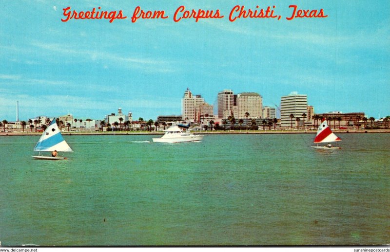 Texas Corpus Christi Greeetings Showing Sailboats On Corpus Christi Bay