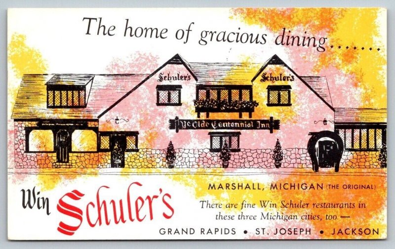 Win Shuler's Restaurant  Marshall, Michigan   Postcard