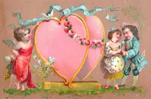 1880's Kids Romance In Love Hearts Angels Victorian 4 Card Set F110