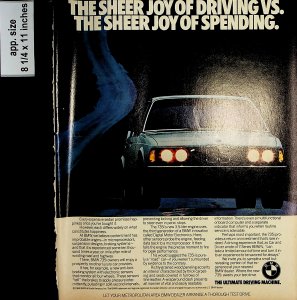 1985 BMW Sheer Joy of Driving Vintage Print ad 7281