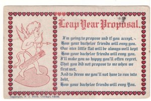 Leap Year Proposal, Poem, Cupid, Antique 1908 Leap Year Postcard, Slogan Cancel