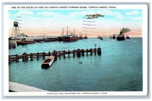 Corpus Christi Texas TX Postcard Docks Port Corpus Christi Turning Basin 1935