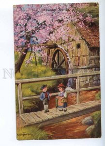 240439 SPRING Kids near Water Mill by HOFFMANN Vintage PC