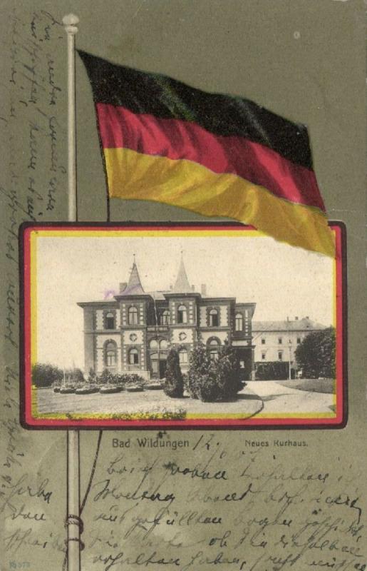 germany, BAD WILDUNGEN, Neues Kurhaus, Flag Postcard (1907) Stamp 