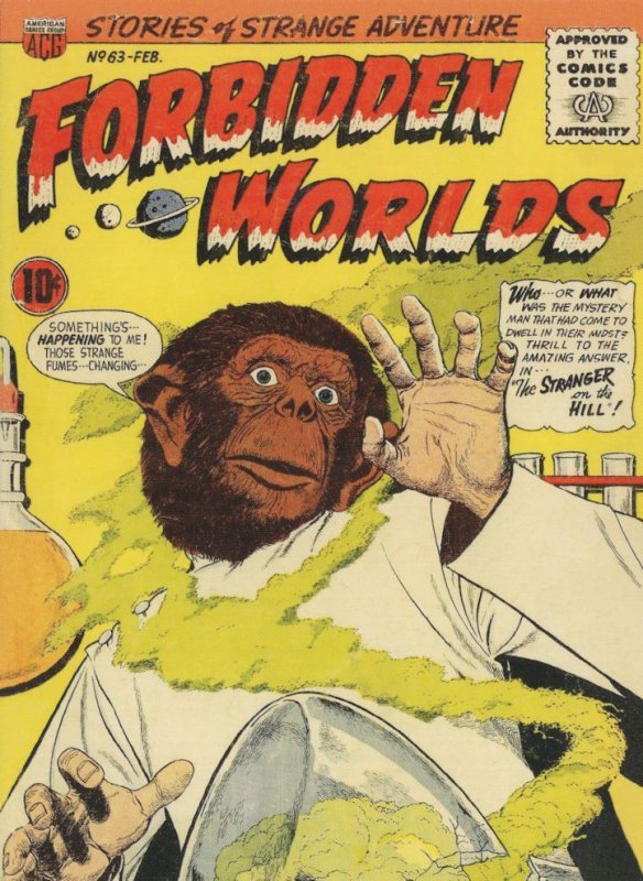 Forbidden Worlds Sci Fi 1950s Comic Evolution Man To Ape Postcard