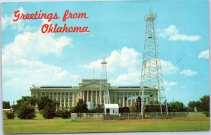 Greetings from Oklahoma - State Capitol with Oil Wells OK postcard