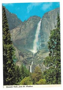 California Yosemite Falls from Meadow Waterfall Vtg Postcard