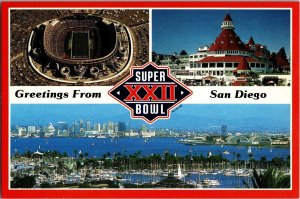 Multi View Super Bowl XXII San Diego CA Jack Murphy Stadium Postcard I61