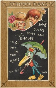 Embossed Tuck Postcard 170 School Days S/A Dwig Anthropomorphic Duck In the Rain