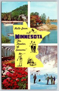 State Maps~Hello From Minnesota~Sailboats & Spring Flower Scenes~Vtg Postcard