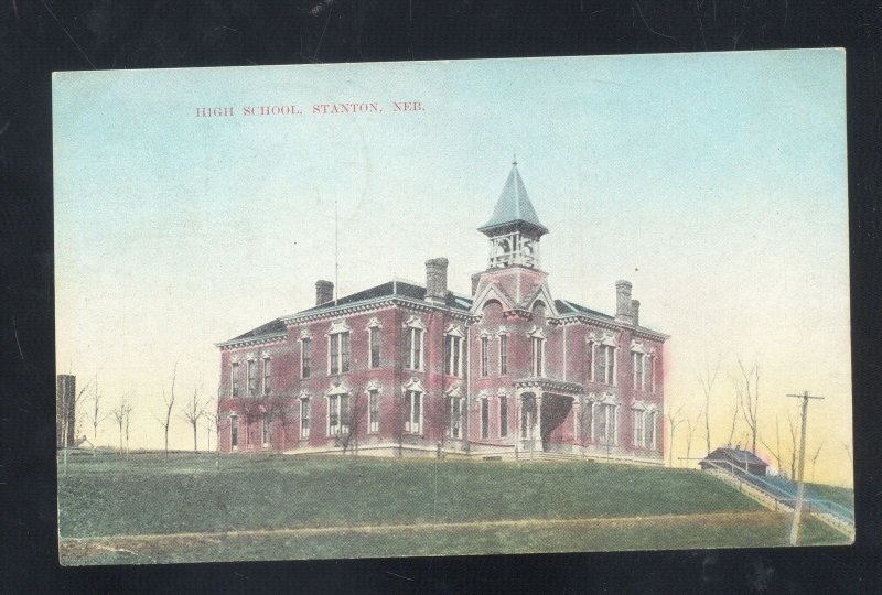 STANTON NEBRASKA HIGH SCHOOL BUILDING VINTAGE POSTCARD TO WISNER NEBR 1909