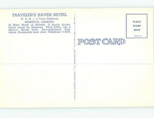 Unused Pre-1980 TRAVELERS HAVEN MOTEL Marietta Georgia GA M3310