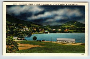 Moonlight Bat House Lake Junaluska North Carolina Linen Postcard Unused Mountain