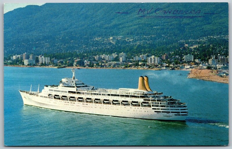 Vtg Vancouver BC Canada MV Canberra Cruise Ship Ocean Liner Postcard