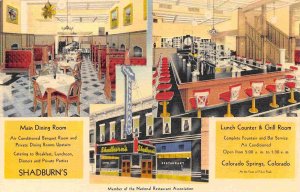 Shadburn Restaurant Lunch Counter Dining Grill Colorado Springs linen postcard