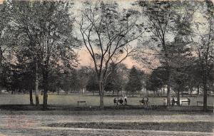 Milton Wisconsin~Park & Base Ball Field~Short Backstop~Men on Benches~1908 PC